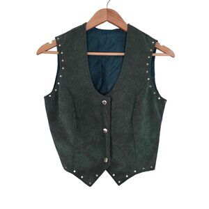 Women's - Green Suede Studded Western Equestrian Vest